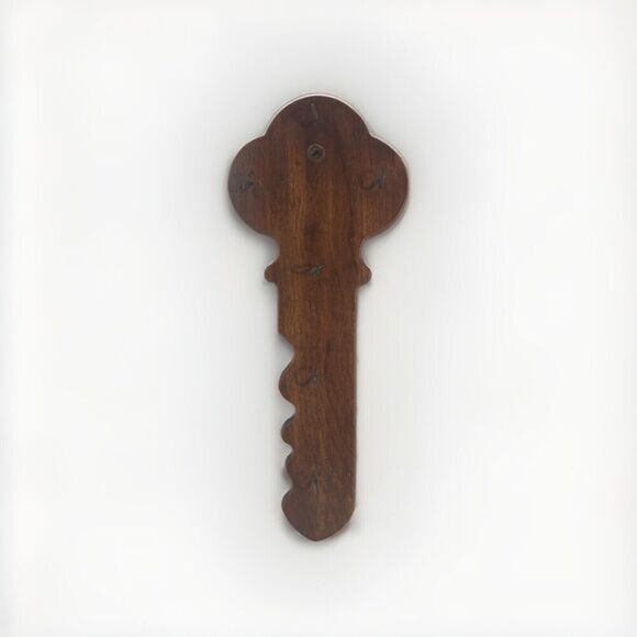 Wooden Keys Holder Key Shape w/ Hooks Wall Hanging Brown Vtg 13”X 5” Cottagecore - Picture 1 of 8